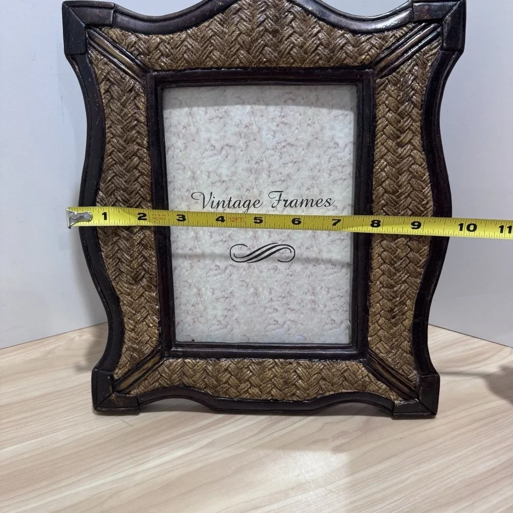 Dark Brown Trimmed Textured Woven Wicker Rattan Style Picture Frame Heavyweight